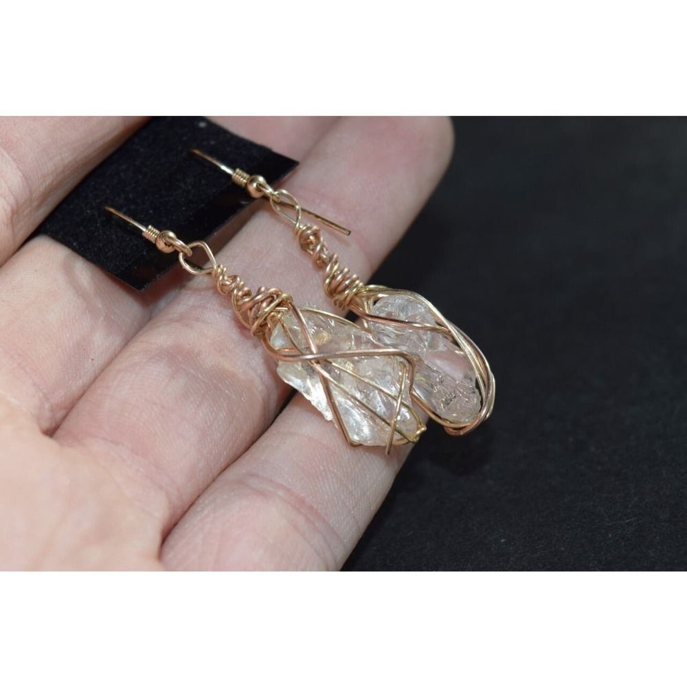 Large Dangle Earrings, Large Raw Diamonds, Gold Wire Wrapped Earrings, Rough